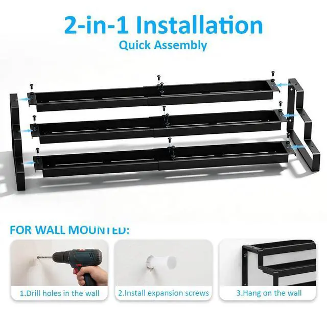 Alt view image 7 of 7 - Expandable Spice Rack Organizer for Cabinet, Metal Spice Organizer Adjustable Length, Seasoning & Pantry Organization Shelf 3-Tier, Non-Skid Step Shelf for Kitchen Cabinet, Pantry or Countertop