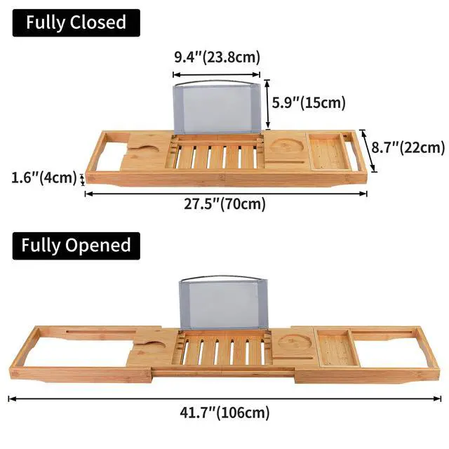 Alt view image 3 of 7 - Bamboo Bathtub Caddy Tray Bath Tray for Tub, Adjustable Bathroom Bathtub Organizer with Book Tablet Wine Glass Cup Towel Holder