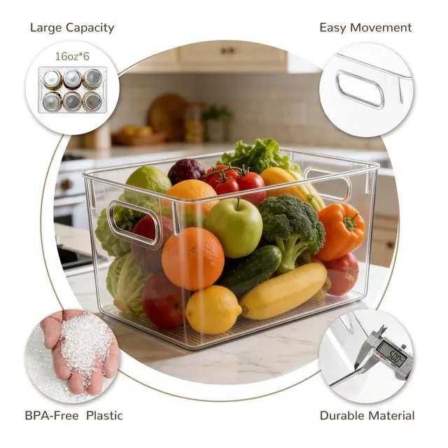 Alt view image 4 of 7 - Set of 8 Clear Plastic Storage Bins 4 Large and 4 Small Stackable Storage Containers for Pantry Organizers and Kitchen Storage, Cabinet, Freezer, Under Sink Organization