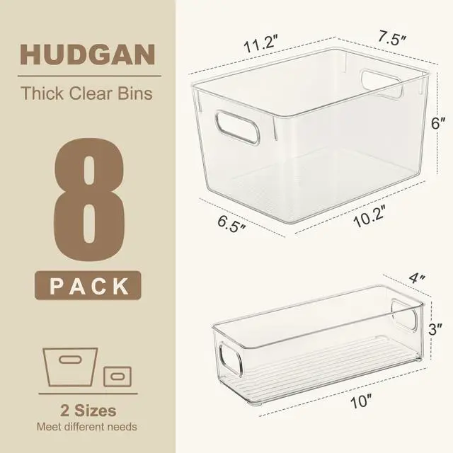 Alt view image 5 of 7 - Set of 8 Clear Plastic Storage Bins 4 Large and 4 Small Stackable Storage Containers for Pantry Organizers and Kitchen Storage, Cabinet, Freezer, Under Sink Organization