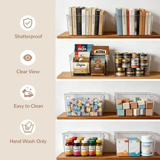 Alt view image 6 of 7 - Set of 8 Clear Plastic Storage Bins 4 Large and 4 Small Stackable Storage Containers for Pantry Organizers and Kitchen Storage, Cabinet, Freezer, Under Sink Organization