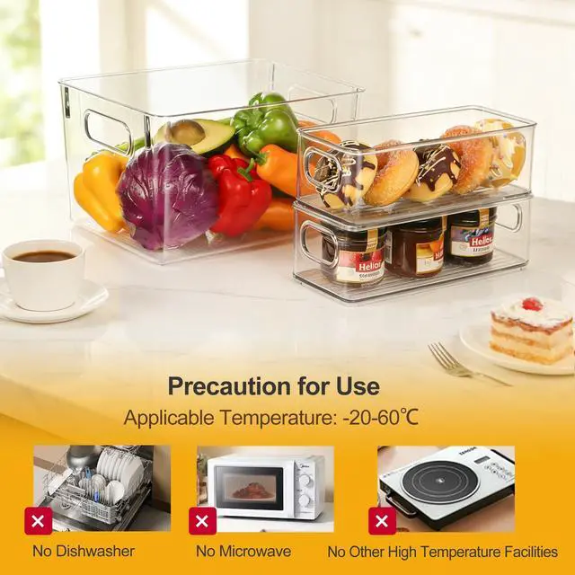 Alt view image 7 of 7 - Set of 8 Clear Plastic Storage Bins 4 Large and 4 Small Stackable Storage Containers for Pantry Organizers and Kitchen Storage, Cabinet, Freezer, Under Sink Organization
