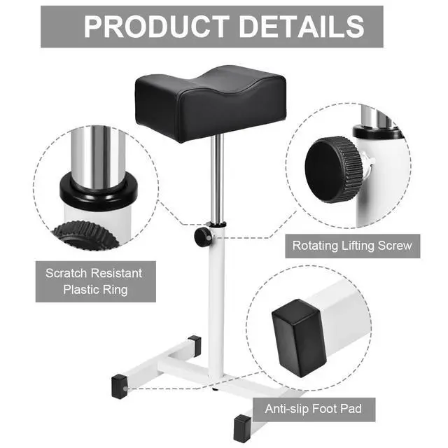 Alt view image 2 of 7 - Pedicure Manicure Footrest, Foot Massage Manicure Nail Beauty Stool Stand, Adjustable Height Footstool for Home Beauty Salon Spa Tattoo (Black)