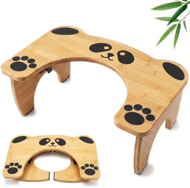 Main image of Foldable Cute Toilet Stool for Adults and Kids, Cute Poop Stool for Small Bathroom, 7 Inches Bamboo Squatting Potty, No Assembly Required