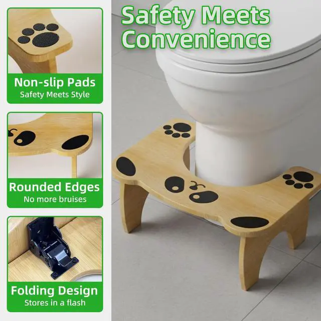 Alt view image 2 of 7 - Foldable Cute Toilet Stool for Adults and Kids, Cute Poop Stool for Small Bathroom, 7 Inches Bamboo Squatting Potty, No Assembly Required