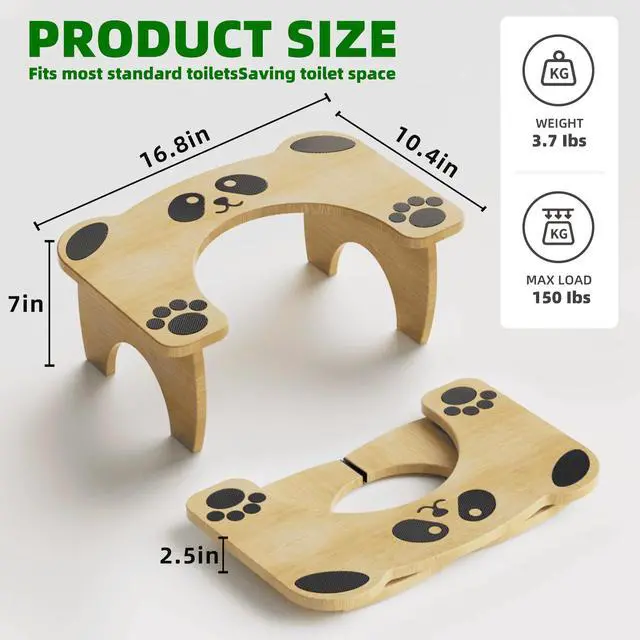 Alt view image 5 of 7 - Foldable Cute Toilet Stool for Adults and Kids, Cute Poop Stool for Small Bathroom, 7 Inches Bamboo Squatting Potty, No Assembly Required