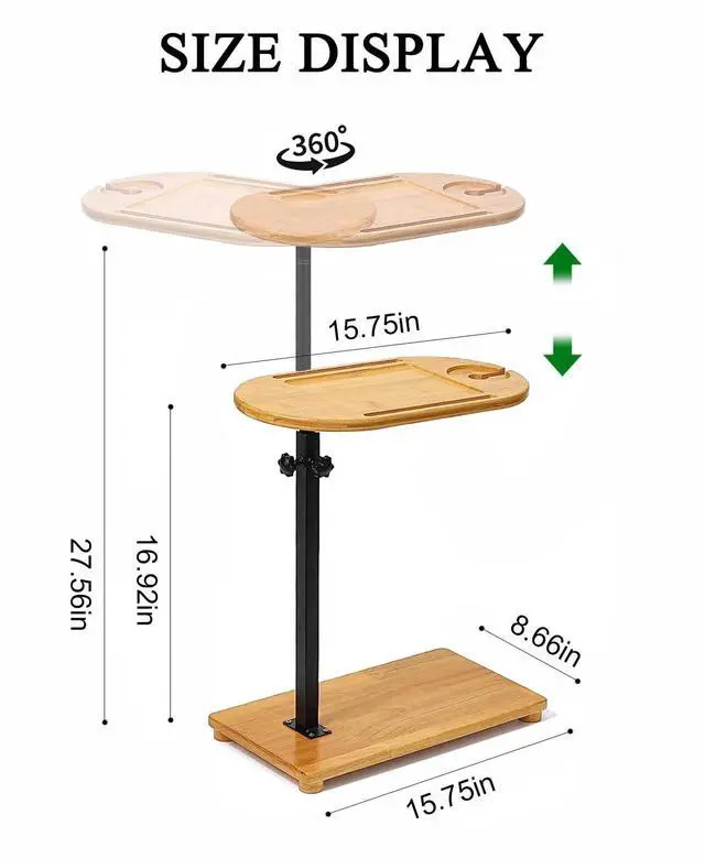 Alt view image 2 of 7 - Bamboo Bathtub Tray Table with Adjustable Height, Enhanced Stability, Freestanding Design for Spa,Bathtub, Bed, Sofa, Couch with Wine Glass Holder, Perfect for Luxury Bath Home Spa Gift