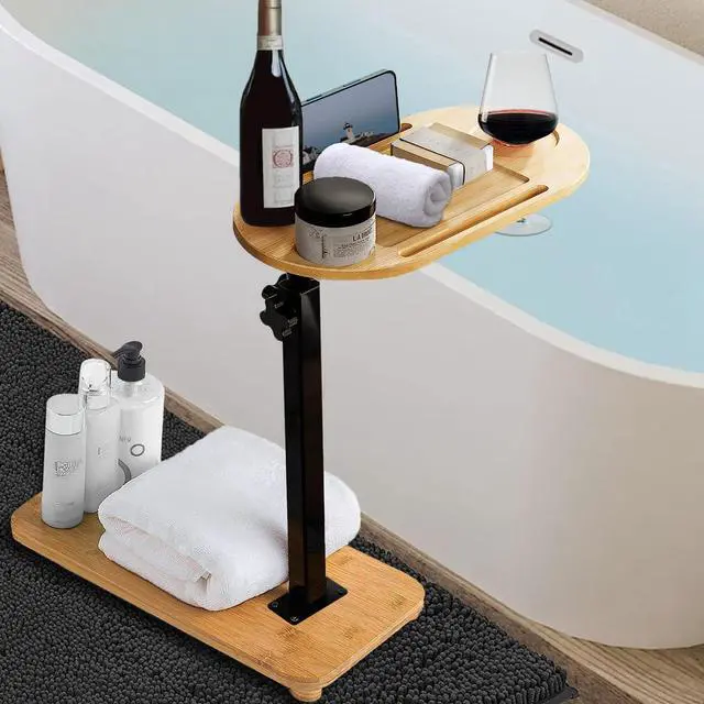 Main image of Bamboo Bathtub Tray Table with Adjustable Height, Enhanced Stability, Freestanding Design for Spa,Bathtub, Bed, Sofa, Couch with Wine Glass Holder, Perfect for Luxury Bath Home Spa Gift