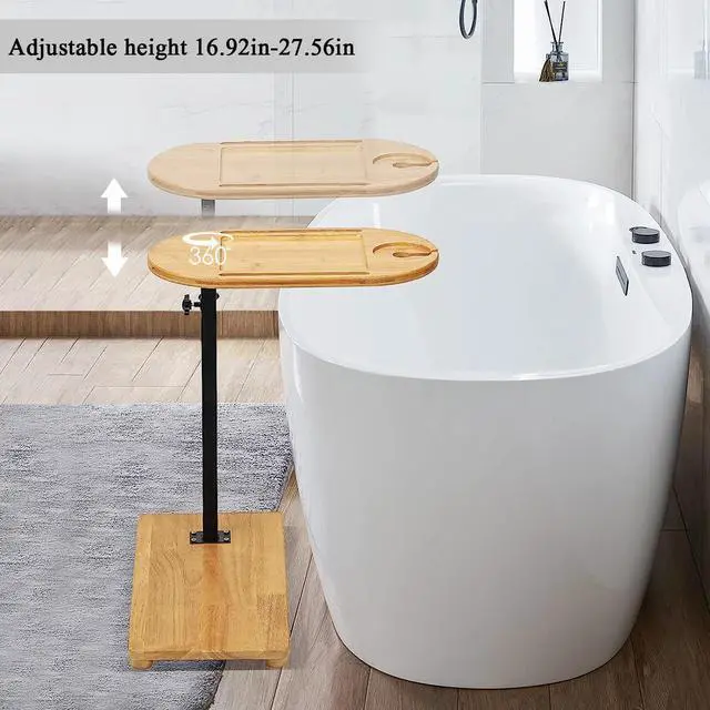 Alt view image 6 of 7 - Bamboo Bathtub Tray Table with Adjustable Height, Enhanced Stability, Freestanding Design for Spa,Bathtub, Bed, Sofa, Couch with Wine Glass Holder, Perfect for Luxury Bath Home Spa Gift