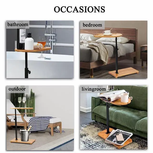 Alt view image 7 of 7 - Bamboo Bathtub Tray Table with Adjustable Height, Enhanced Stability, Freestanding Design for Spa,Bathtub, Bed, Sofa, Couch with Wine Glass Holder, Perfect for Luxury Bath Home Spa Gift