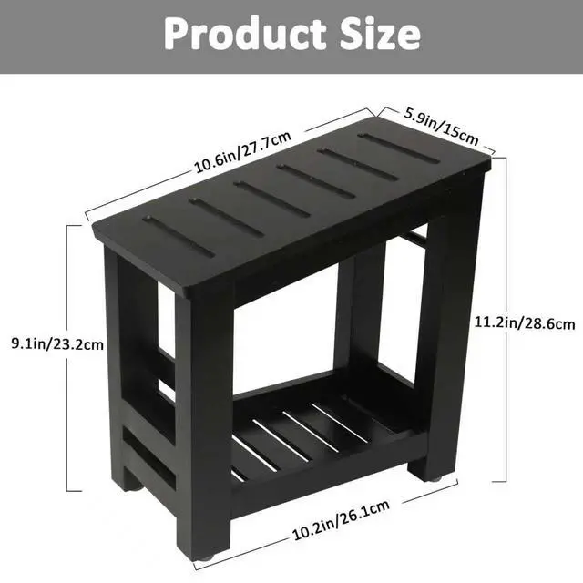 Alt view image 2 of 7 - Bamboo Shower Foot Rest Stool for Shaving Legs & Pedicure, Non-Slip Bathroom Foot Step with Storage Pocket, Solid & Water-Resistant,Natural (Black)