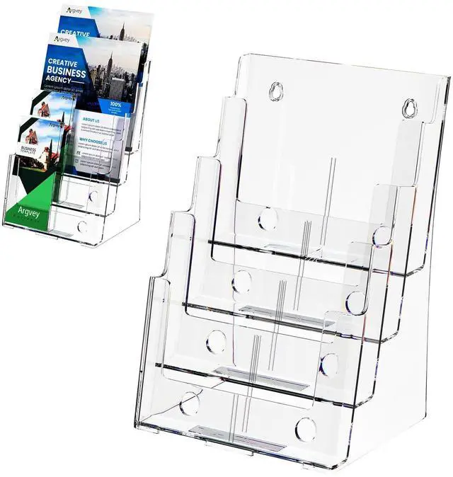 Main image of Acrylic Brochure Holder 8.5 x 11 inches, 4 Tier Clear Brochure Display Stand with Removable Divider for Trifold 4 Inches Wide Pamphlet, Plastic Flyer Holder for Magazine, Literature, Booklet