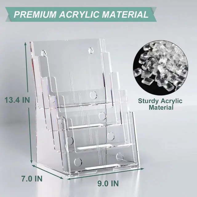 Alt view image 3 of 7 - Acrylic Brochure Holder 8.5 x 11 inches, 4 Tier Clear Brochure Display Stand with Removable Divider for Trifold 4 Inches Wide Pamphlet, Plastic Flyer Holder for Magazine, Literature, Booklet