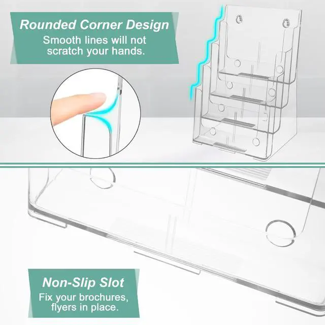 Alt view image 4 of 7 - Acrylic Brochure Holder 8.5 x 11 inches, 4 Tier Clear Brochure Display Stand with Removable Divider for Trifold 4 Inches Wide Pamphlet, Plastic Flyer Holder for Magazine, Literature, Booklet