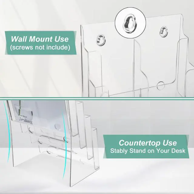 Alt view image 5 of 7 - Acrylic Brochure Holder 8.5 x 11 inches, 4 Tier Clear Brochure Display Stand with Removable Divider for Trifold 4 Inches Wide Pamphlet, Plastic Flyer Holder for Magazine, Literature, Booklet