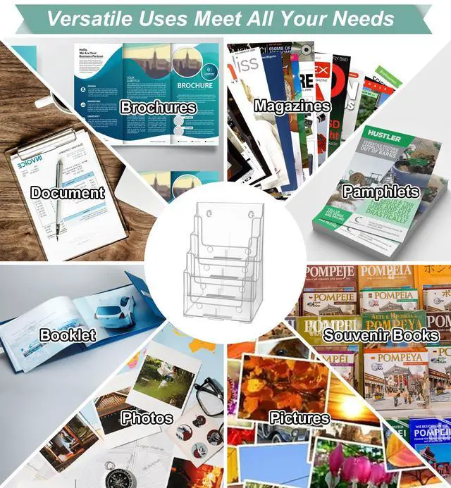 Alt view image 7 of 7 - Acrylic Brochure Holder 8.5 x 11 inches, 4 Tier Clear Brochure Display Stand with Removable Divider for Trifold 4 Inches Wide Pamphlet, Plastic Flyer Holder for Magazine, Literature, Booklet