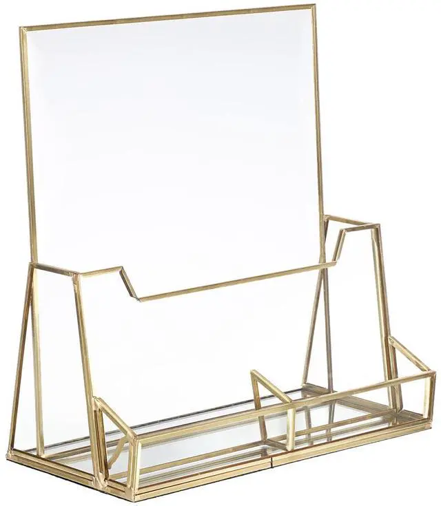 Main image of Golden Glass Brochure Holder 8.5 x 11 Inches, Countertop Pamphlet Holder Display Stand with Business Card Holder, Trifold Flyer Holder, Clear Elegant Brochure Display Stand for Magazine Booklets