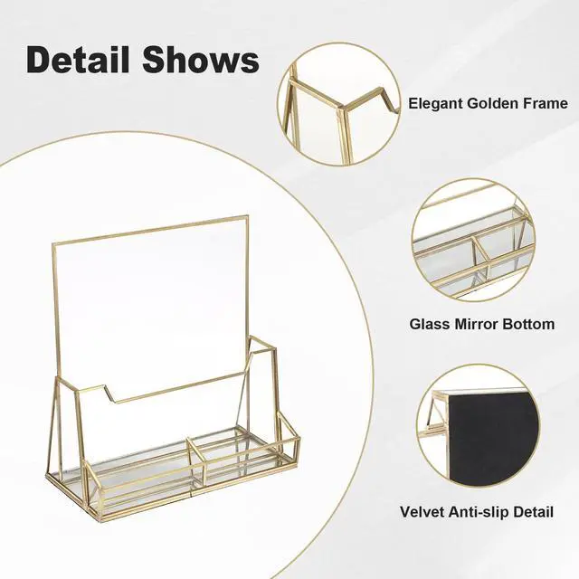 Alt view image 4 of 7 - Golden Glass Brochure Holder 8.5 x 11 Inches, Countertop Pamphlet Holder Display Stand with Business Card Holder, Trifold Flyer Holder, Clear Elegant Brochure Display Stand for Magazine Booklets