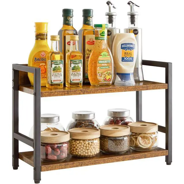Alt view image 4 of 7 - 2-Tier Spice Rack,Kitchen Countertop Organizer,Brown TLJ002H