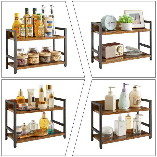 Alt view image 5 of 7 - 2-Tier Spice Rack,Kitchen Countertop Organizer,Brown TLJ002H