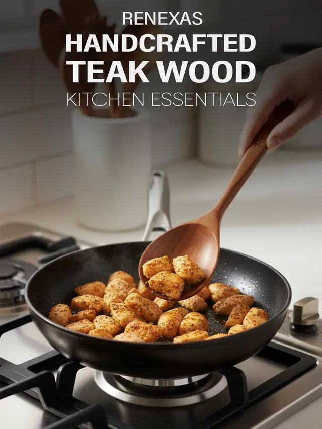 Alt view image 5 of 6 - 9-Piece Teak Wooden Kitchen Utensil Set Nonstick Safe Cooking Spoons & Spatulas, Heat Resistant, Durable Natural Wood, Comfortable Grip Handles
