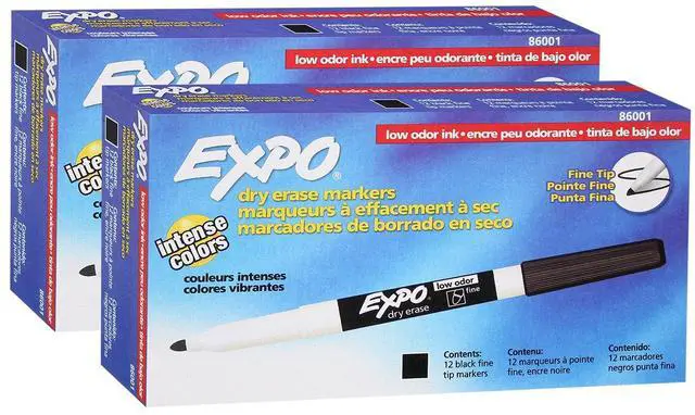 Main image of 86001 Low Odor Dry Erase Marker, Black; Fine Tip, Quick-Drying Ink, 2 Packs of 12 Markers, 24 Markers Total