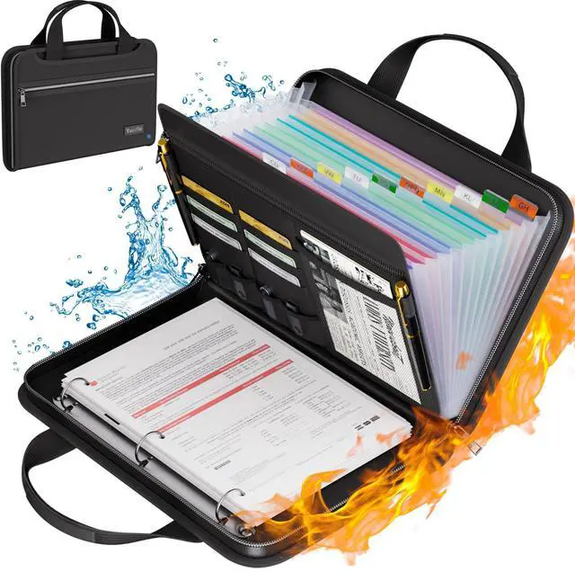Main image of Fireproof Accordion File Organizer with Handle, 13 Pocket Expanding File Folder with Zipper & Labels, File Folder with 3 Ring Binder, Multi Pockets Paper Organizer Folder for Letter A4 Files