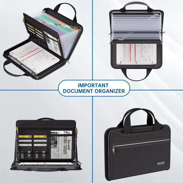 Alt view image 4 of 7 - Fireproof Accordion File Organizer with Handle, 13 Pocket Expanding File Folder with Zipper & Labels, File Folder with 3 Ring Binder, Multi Pockets Paper Organizer Folder for Letter A4 Files