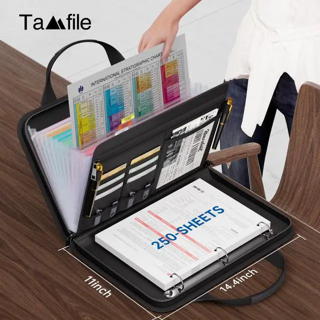 Alt view image 3 of 7 - Fireproof Accordion File Organizer with Handle, 13 Pocket Expanding File Folder with Zipper & Labels, File Folder with 3 Ring Binder, Multi Pockets Paper Organizer Folder for Letter A4 Files