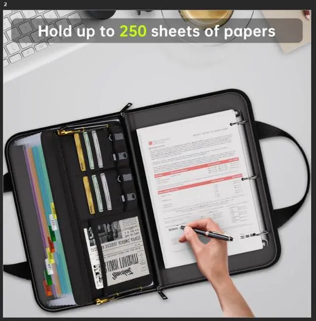 Alt view image 7 of 7 - Fireproof Accordion File Organizer with Handle, 13 Pocket Expanding File Folder with Zipper & Labels, File Folder with 3 Ring Binder, Multi Pockets Paper Organizer Folder for Letter A4 Files