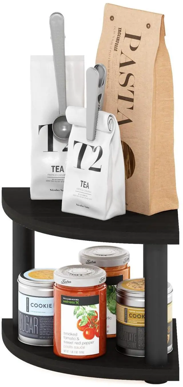 Alt view image 4 of 6 - Turn-N-Tube Kitchen Countertop Organizer, 2-Tier Corner Countertop Organizer Shelf, Corner Shelf, for Kitchen, Pantry, Organizers and Storage, Espresso