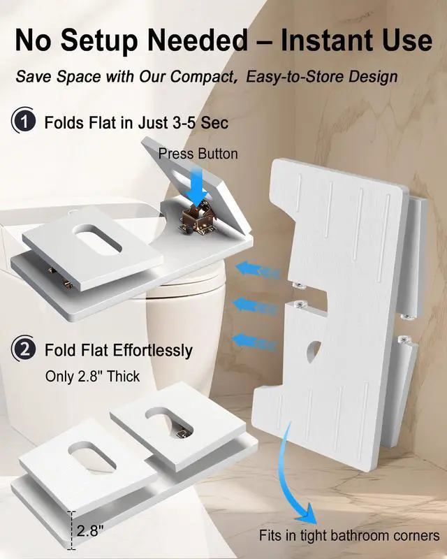 Alt view image 2 of 7 - Squatting Potty for Adults, Foldable Bamboo Toilet Stool Squat Adult, No Assembly Required, Sturdy Poop Stool Adult for Small Bathrooms, Space-Saving Bathroom Foot Stool