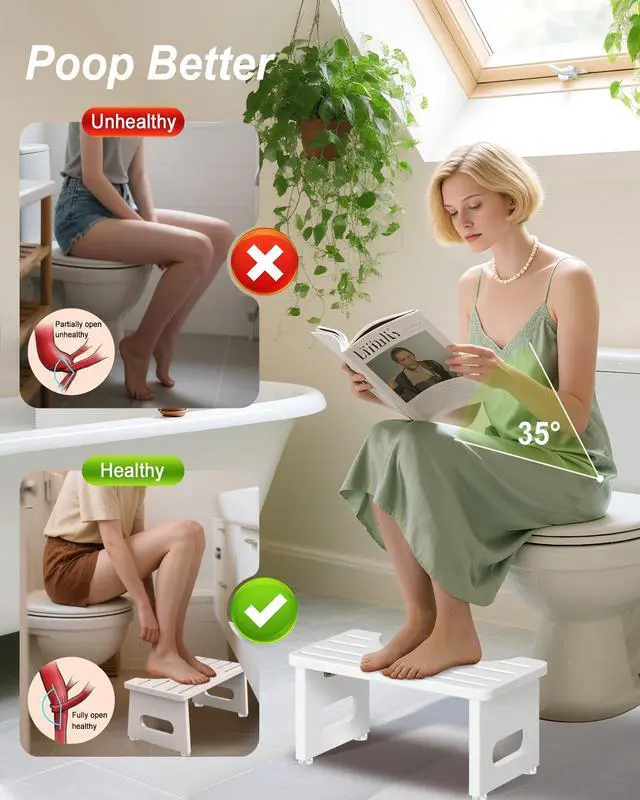 Alt view image 4 of 7 - Squatting Potty for Adults, Foldable Bamboo Toilet Stool Squat Adult, No Assembly Required, Sturdy Poop Stool Adult for Small Bathrooms, Space-Saving Bathroom Foot Stool