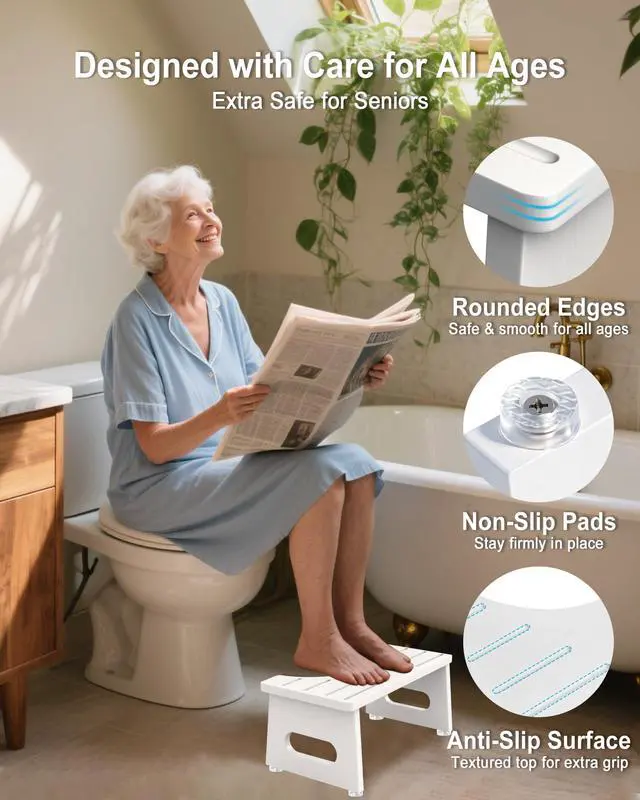 Alt view image 7 of 7 - Squatting Potty for Adults, Foldable Bamboo Toilet Stool Squat Adult, No Assembly Required, Sturdy Poop Stool Adult for Small Bathrooms, Space-Saving Bathroom Foot Stool