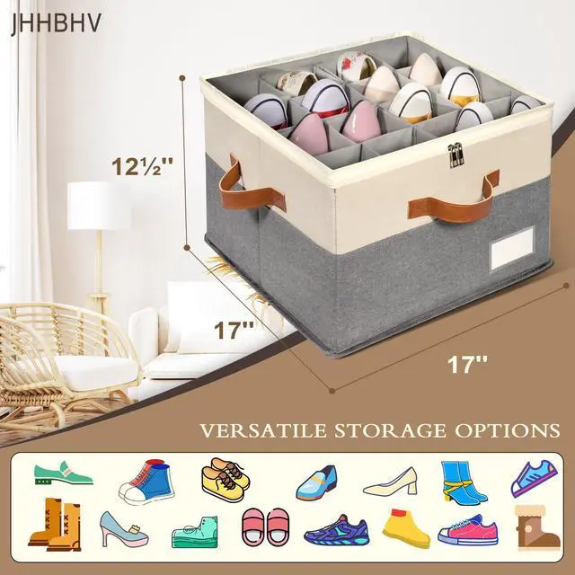 Alt view image 6 of 6 - 1 Pack Shoe Organizer for Closet, Adjustable Shoe Box Storage Containers, Large Foldable Shoe Bins with Clear Cover, Space Saving Shoes Holder with 4 Handles, Fits 8-16 Pairs, Beige