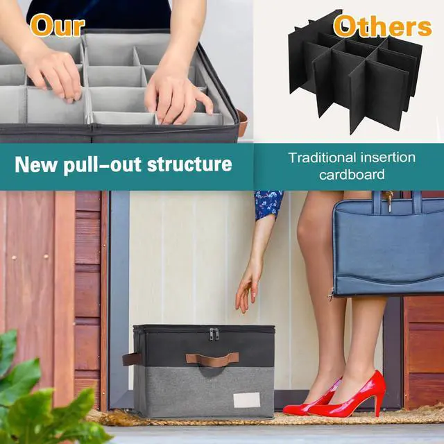 Alt view image 3 of 6 - Shoe Organizer for Closet, Foldable Shoe Storage Bins with Clear Cover, Space Saving Shoes Holder with 4 Handles, Large Adjustable Shoe Box Storage Containers, Fits 8-16 Pairs, 1 Pack, Black