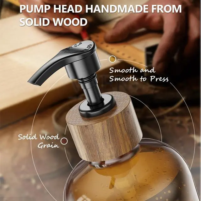 Alt view image 4 of 7 - Kitchen Dish Soap Dispenser Set with 2 Pack 16.9oz Amber Glass Bottle and Sponge Holder, Dish Soap Dispensers with Adjustable Sponge Holder, Vintage Hand and Dish Soap Dispensers Set