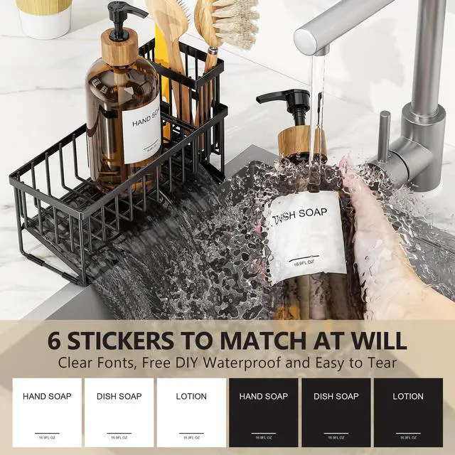 Alt view image 5 of 7 - Kitchen Dish Soap Dispenser Set with 2 Pack 16.9oz Amber Glass Bottle and Sponge Holder, Dish Soap Dispensers with Adjustable Sponge Holder, Vintage Hand and Dish Soap Dispensers Set