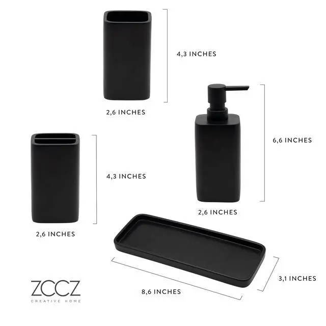 Alt view image 7 of 7 - Bathroom Accessory Sets, 4 Pieces Bathroom Accessories Complete Set Vanity Countertop Accessory Set, Includes Lotion Dispenser Soap Pump, Tumbler, Toothbrush Holder and Tray (Matte Black)