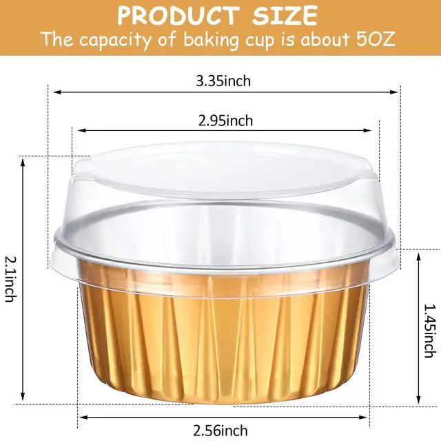 Alt view image 2 of 7 - 200 Pcs 5oz Mini Aluminum Baking Cups with Lid Disposable Loaf Cake Pans Birthday Wedding Party Foil Cupcake Tins Liner Crème BrûLée Ramekins Dessert Custard Pie Cheesecake Muffin Container