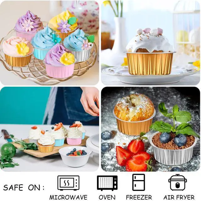 Alt view image 4 of 7 - 200 Pcs 5oz Mini Aluminum Baking Cups with Lid Disposable Loaf Cake Pans Birthday Wedding Party Foil Cupcake Tins Liner Crème BrûLée Ramekins Dessert Custard Pie Cheesecake Muffin Container