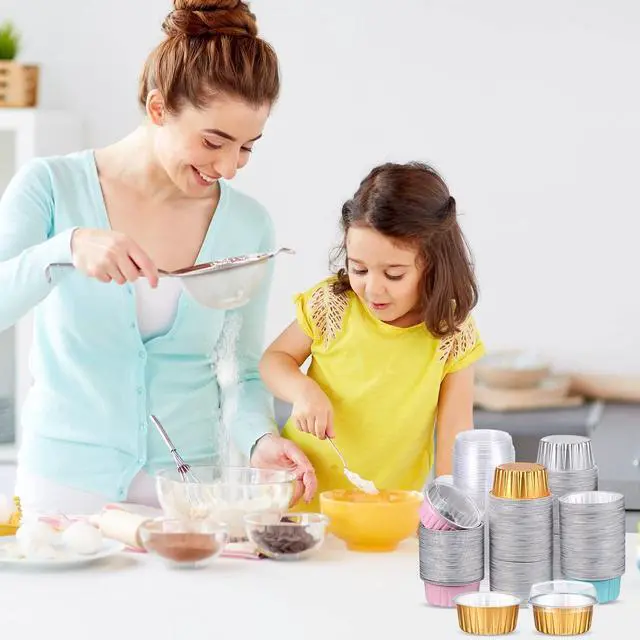 Alt view image 7 of 7 - 200 Pcs 5oz Mini Aluminum Baking Cups with Lid Disposable Loaf Cake Pans Birthday Wedding Party Foil Cupcake Tins Liner Crème BrûLée Ramekins Dessert Custard Pie Cheesecake Muffin Container