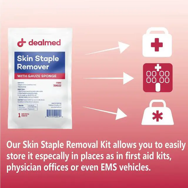 Alt view image 4 of 7 - Sterile Staple Removal Kit, Includes Staple Remover and Gauze Sponge, Staple Removal Tool Single-Use Kit, Ideal for Hospitals and Clinics (10 Kits)
