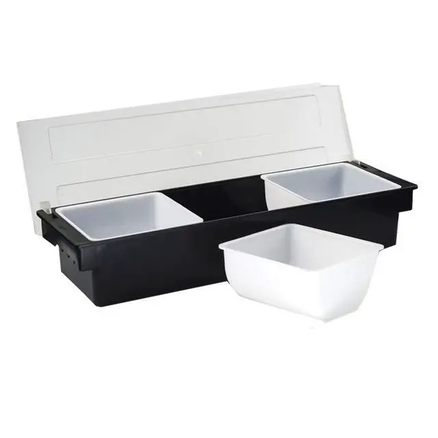 Alt view image 7 of 7 - Fruit Veggie Condiment Caddy with Lid, 3 Compartment Plastic Dispenser Tray for Catering Dips Toppings, Serving Taco, Ice Cream, Fruit, & Salad Bar Garnish Organizer for Restaurant Supplies