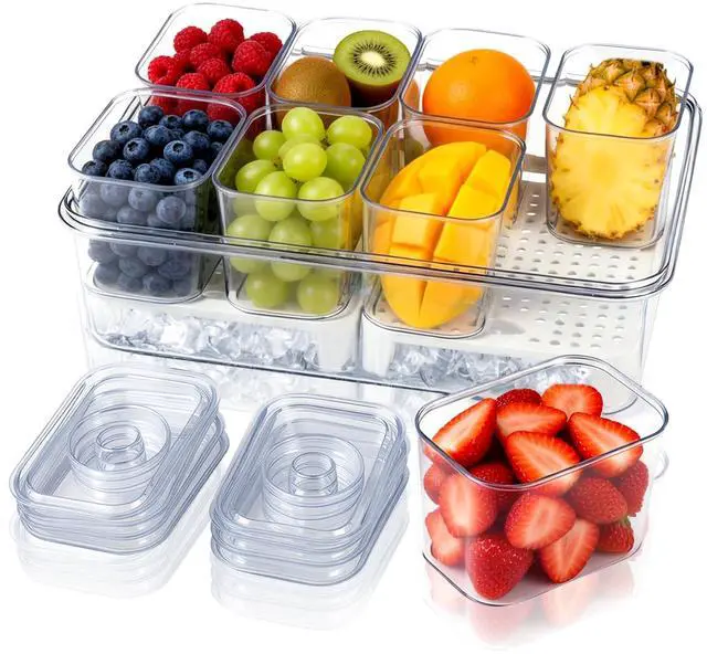Main image of Chilled Condiment Tray Server Set with 8 Containers and Removable Compartments Large Ice Condiment Organizer Clear Garnish Serving Tray Platter for Mimosa Bar Accessories Fruit Salad Food