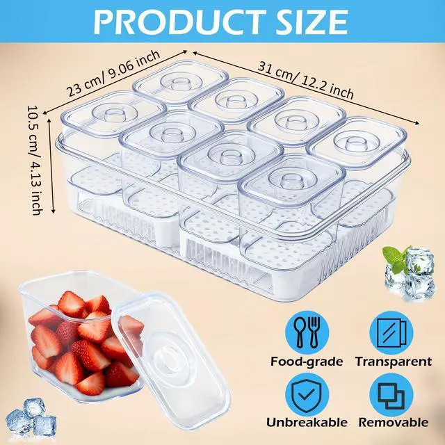 Alt view image 2 of 6 - Chilled Condiment Tray Server Set with 8 Containers and Removable Compartments Large Ice Condiment Organizer Clear Garnish Serving Tray Platter for Mimosa Bar Accessories Fruit Salad Food