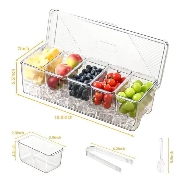 Alt view image 3 of 7 - Large Chilled Condiment Caddy,Stackable Chilled Condiment Containers Server with Lids for 5 Removable Compartments (5 Containers, 2 pack)