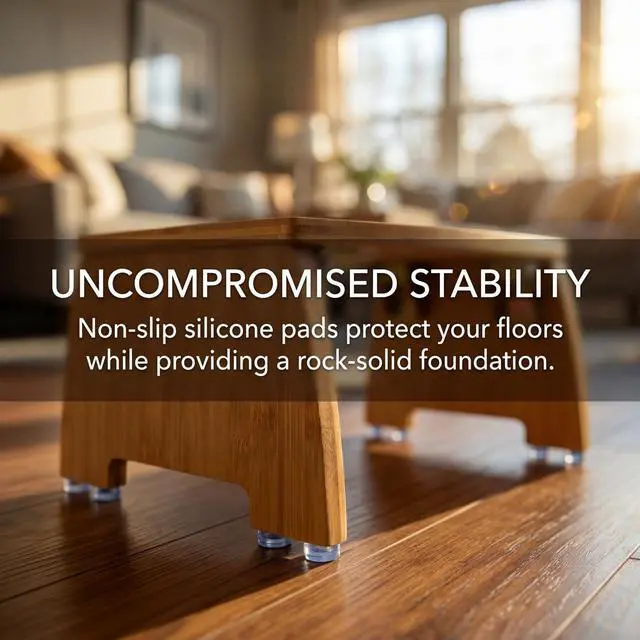 Alt view image 4 of 7 - Bamboo Folding Step Stool, Non-Slip Leg Shaving Foot Rest Chair, Foldable One Step Stool for Home, Adults, Support up to 300lbs, Fully Assembled