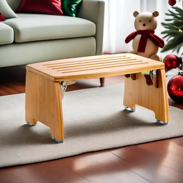 Alt view image 7 of 7 - Bamboo Folding Step Stool, Non-Slip Leg Shaving Foot Rest Chair, Foldable One Step Stool for Home, Adults, Support up to 300lbs, Fully Assembled