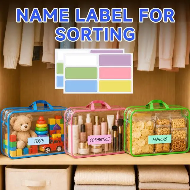 Alt view image 6 of 7 - 9 Packs 9 Colors Waterproof Toy Storage Bags, 11.8x8.7x4In Large Clear PVC Toy Organizer Bag with Labels, Dual Zippers and Portable Handheld Design, Board Game Storage for Building Blocks